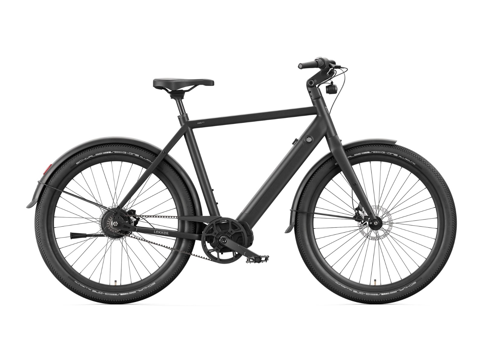 Lekker Amsterdam GTS e-bike in black, side profile on white background